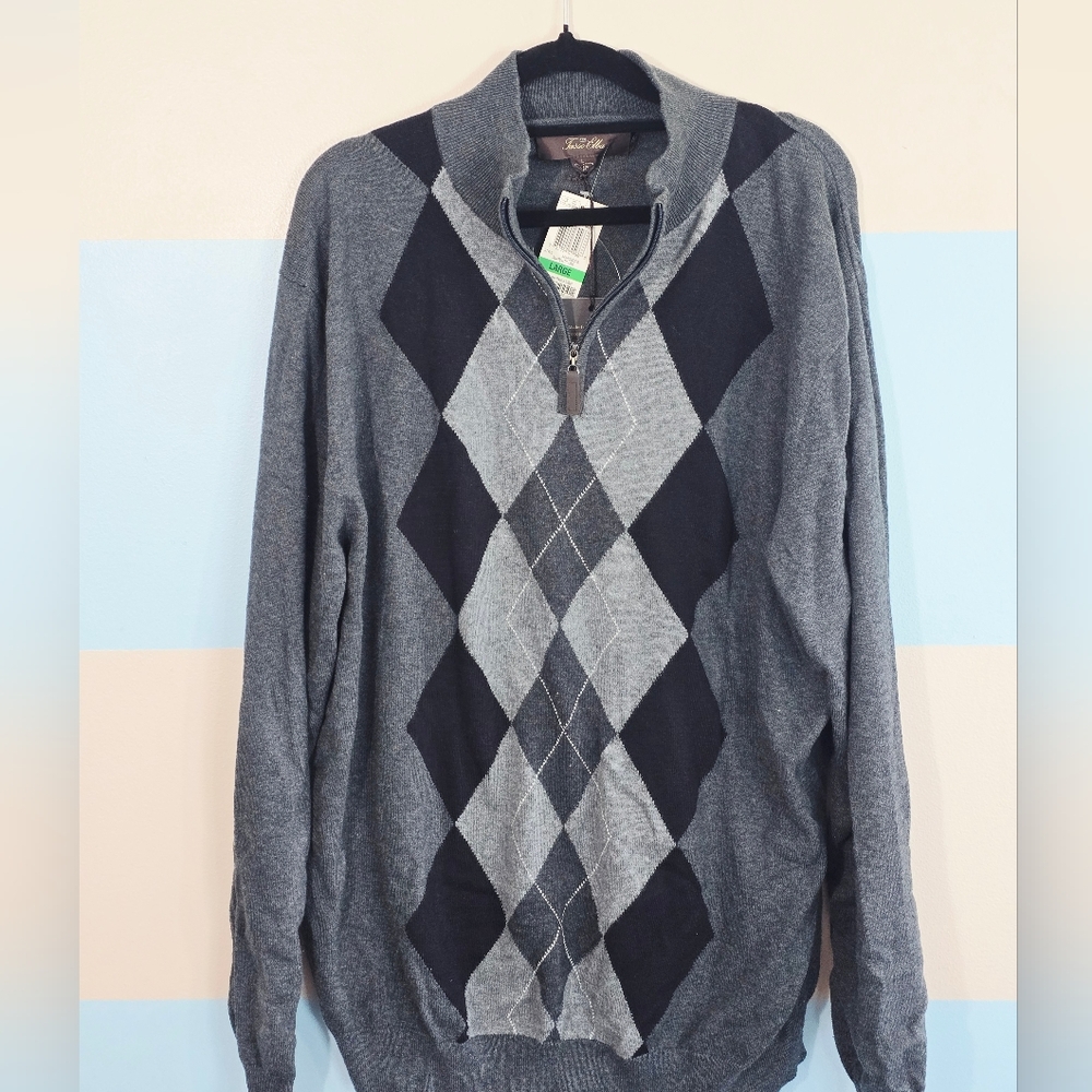 Tasso Elba Men's Mock Neck 1/4 Zip Pullover Sweater Slate Heather Gray - Picture 2 of 6